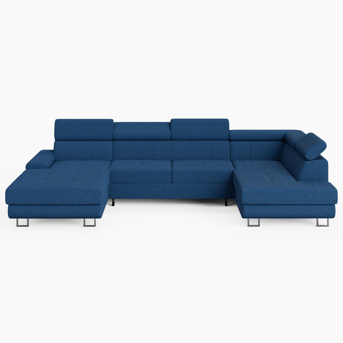 WOHNLANDSCHAFT MARRY Rechts Blau Cord-Stoff mit Schlaffunktion und zwei Bettkästen - Blau, Holz/Metall (190/90/335cm) - Barchello
