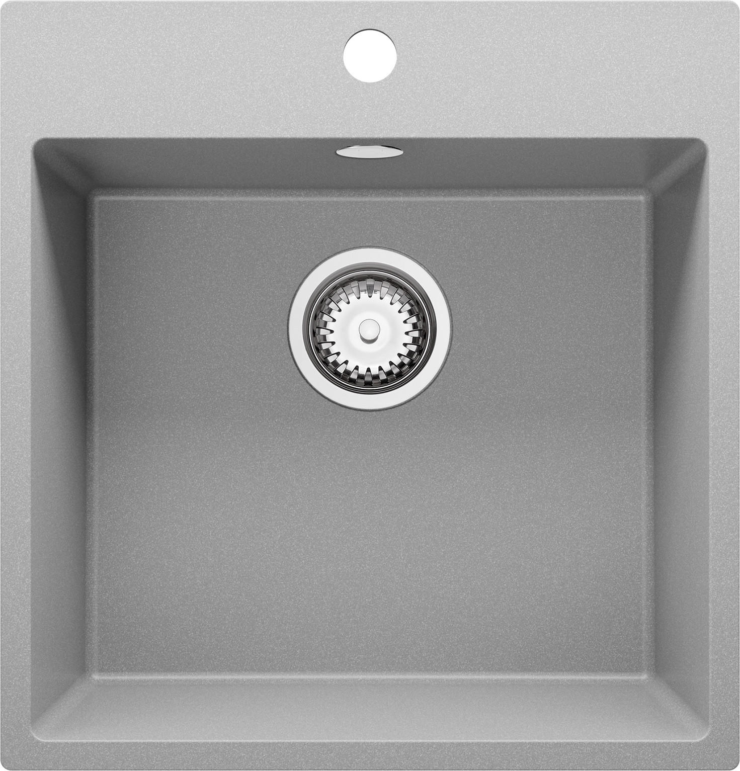 SPÜLBECKEN Riga, 2-er set Grau 48/50 cm 1 Becken + Ablauf-Set ab 50er Unterschrank - Chromfarben/Grau, Kunststoff (48/20/50cm) - Primagran