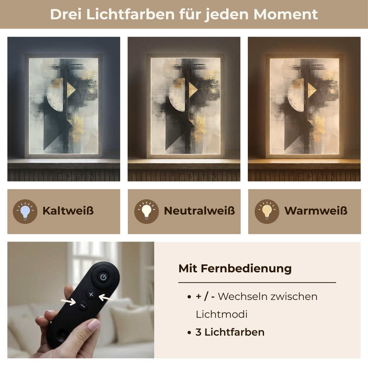 WANDLEUCHTE MIT AKKU Abstrakt - Schwarz - Farbe - Modern 30x40 cm - Grau, Holzwerkstoff (30/40/8cm) - OnlyWow