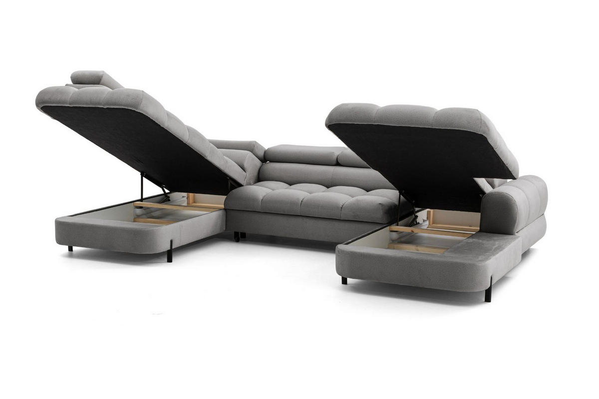 ECKSOFA U-Form BOWL U Links mit Schlaffunktion 125x265 Velours Grau - Schwarz/Grau, Holz/Textil (339/90/195cm) - Muffo