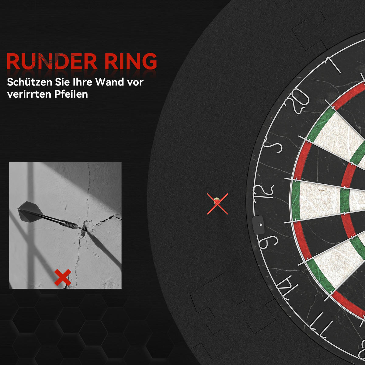 DARTSCHEIBE DE-10828 mit Schutzring & 6 Stahlspitzen-Darts Schwarz - Schwarz, Kunststoff (71.5/71.5cm) - ComfortXL