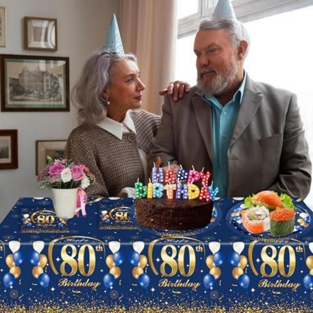 SERVIETTEN 20 Stück 80. Geburtstag Blau Gold 16.5 cm - Blau, Papier (16.5/16.5cm)