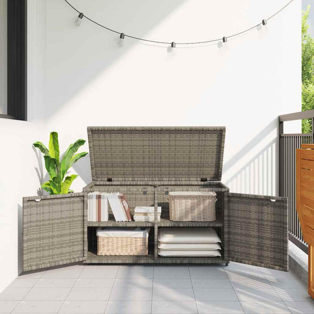 GARTENSCHRANK Grau 110/55/60,5 Cm Poly Rattan - Grau, Kunststoff (55/60.5/110cm) - vidaXL