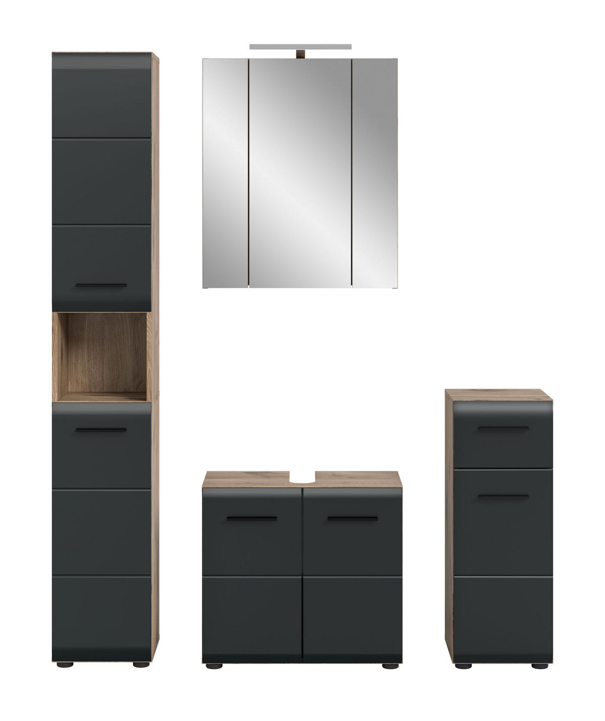 BADEZIMMER Alba 5-tlg. (B/H/T: ca. 150/185/30 cm) in Nox Oak /schwarz matt - Eichefarben, Holz (150/185/30cm)