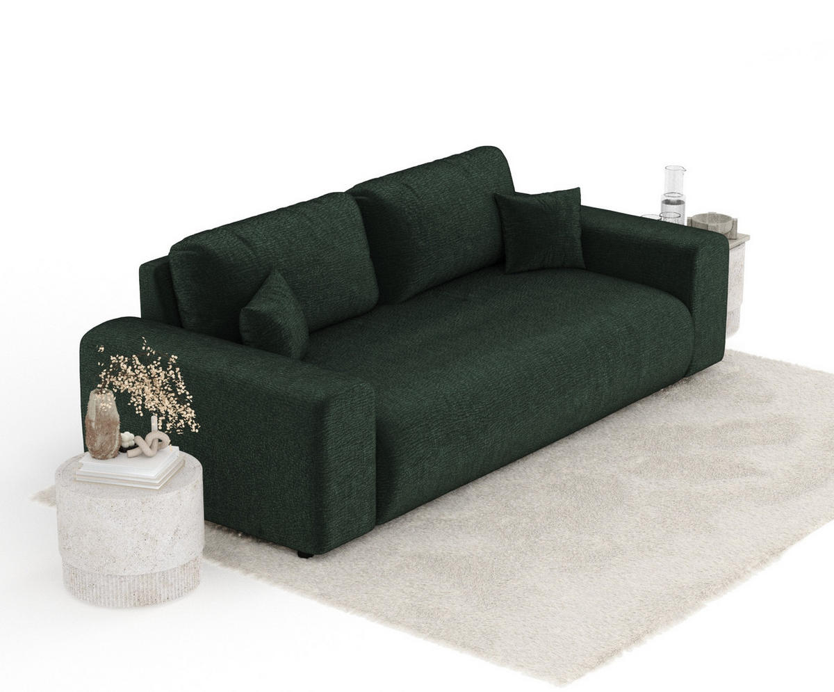 3-SITZER-SOFA Zanzibar Grün Chenille - Schwarz/Grün, Holz/Holzwerkstoff (213/79/108cm) - Maison de Reve