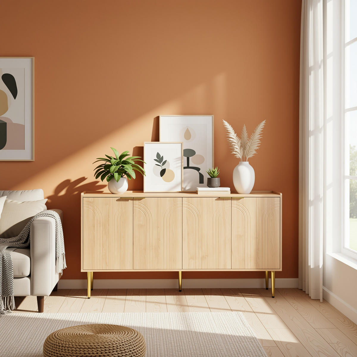 SIDEBOARD 140 cm in Natur Holzoptik mit 3D-Bogenfronten - Eiche San Remo/Naturfarben, Holzwerkstoff (140/75/38cm) - Urban Meuble