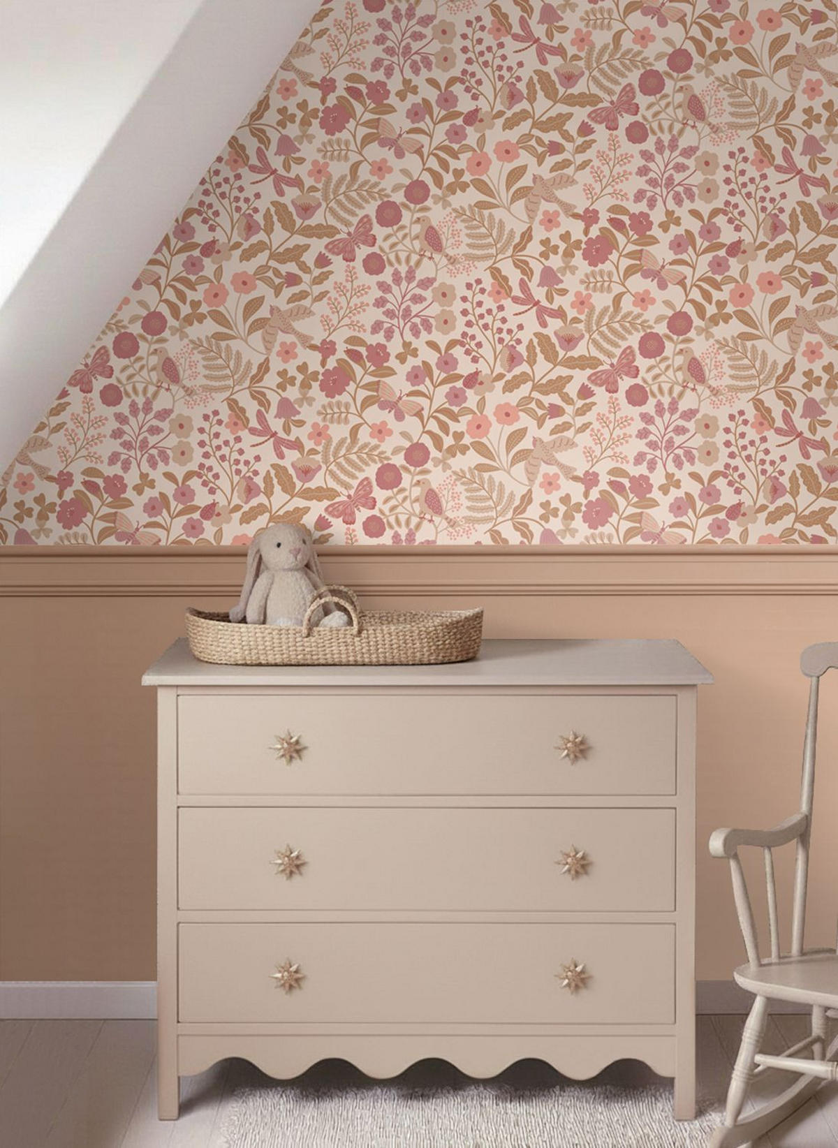 TAPETE Blumen und Vögel 50 x 900 cm - Pink, Papier (50/0.1cm) - ESTAhome