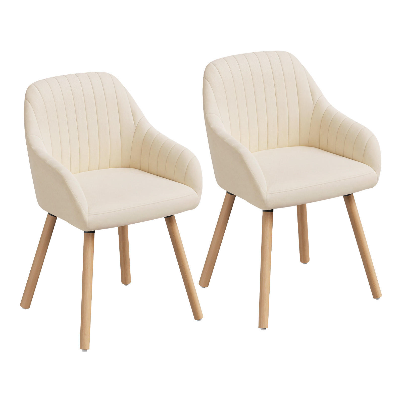 ESSZIMMERSTUHL 2er-Set, Samt, Massivholz, Creme - Creme/Naturfarben, Holz/Textil (52/81.5/51.5cm) - Woltu