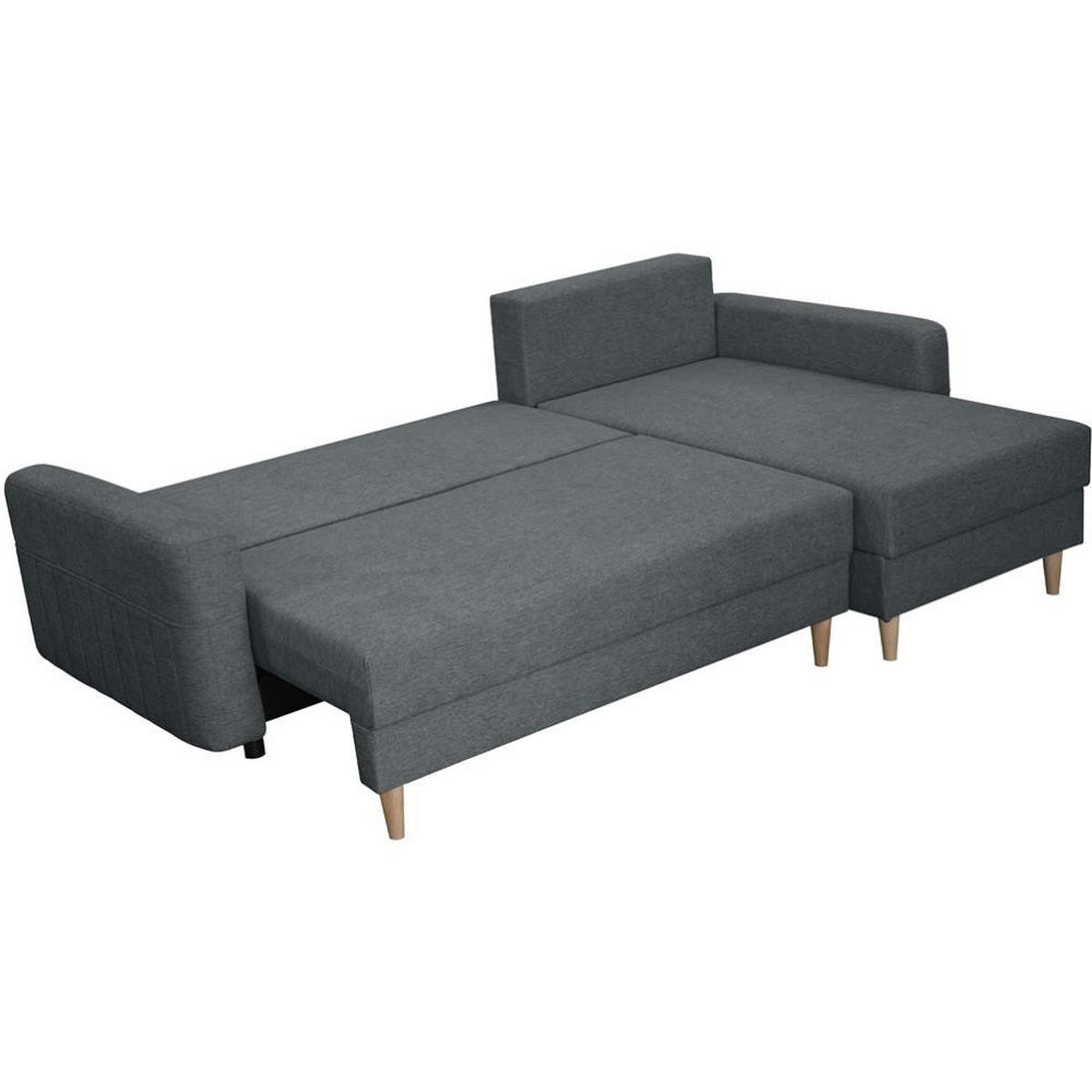 ECKSCHLAFSOFA Vega mit Universelle Ottomane Grau - Grau, Textil (225/150cm) - Beautysofa