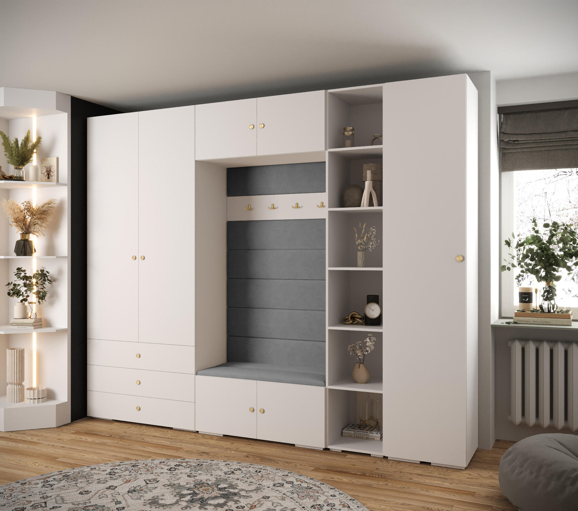 GARDEROBEN-SET 236,7/290/47 - Goldfarben/Weiß, Holz/Kunststoff (290/236.7/47cm) - Abiks Möbel