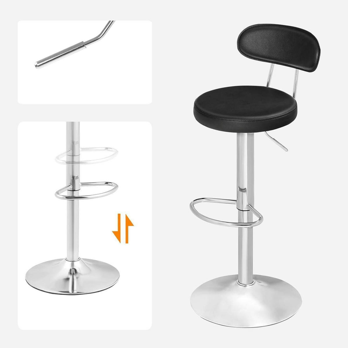 BARHOCKER 2er Set höhenverstellbar Kunstleder Schwarz - Schwarz, Kunststoff (33/60/33cm)