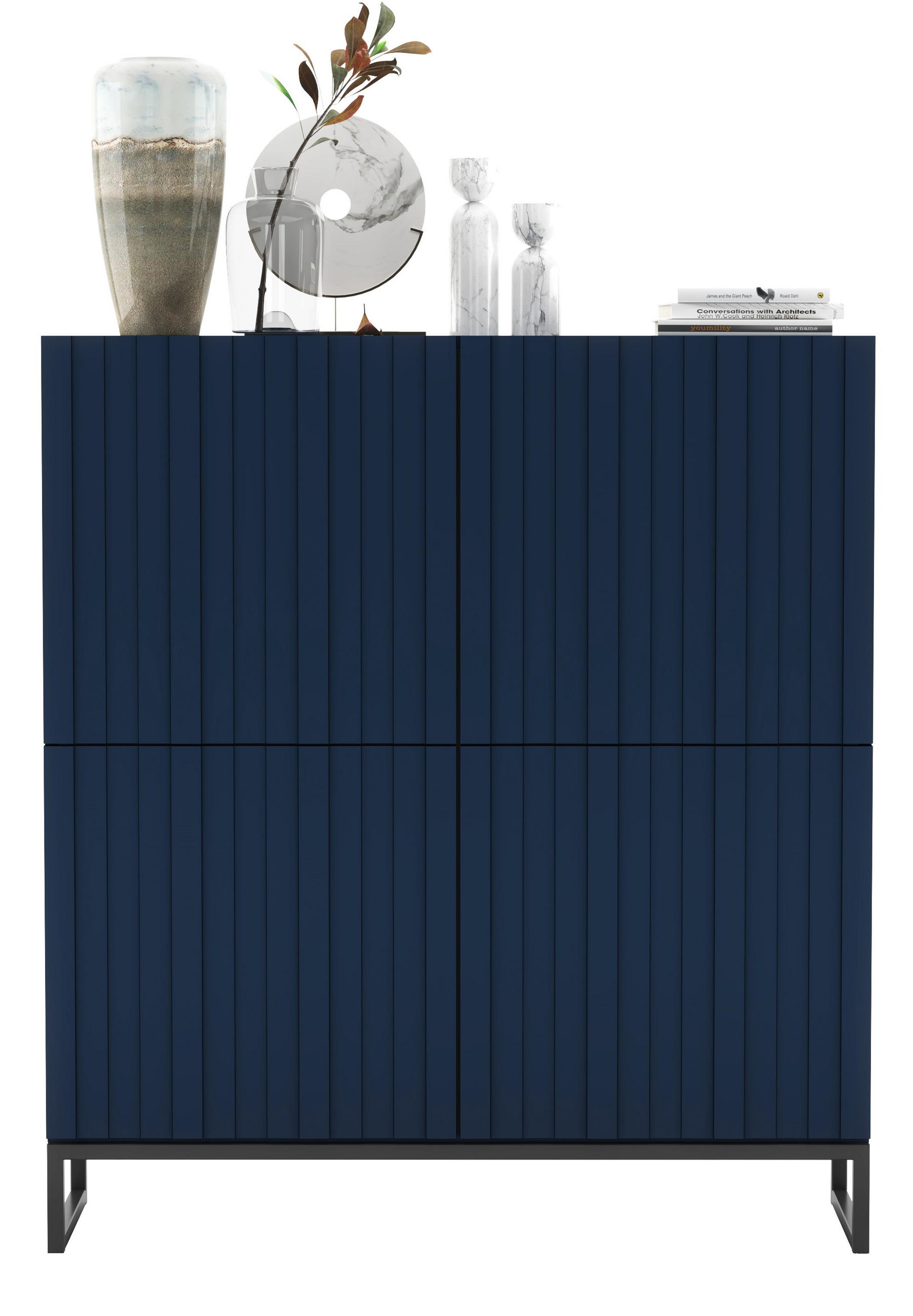KOMMODE Elpis 4D Marineblau Matt mit metallrahmen Glamour 112 cm - Blau/Schwarz, Holzwerkstoff/Metall (112/126/36.5cm) - Meble Lindner