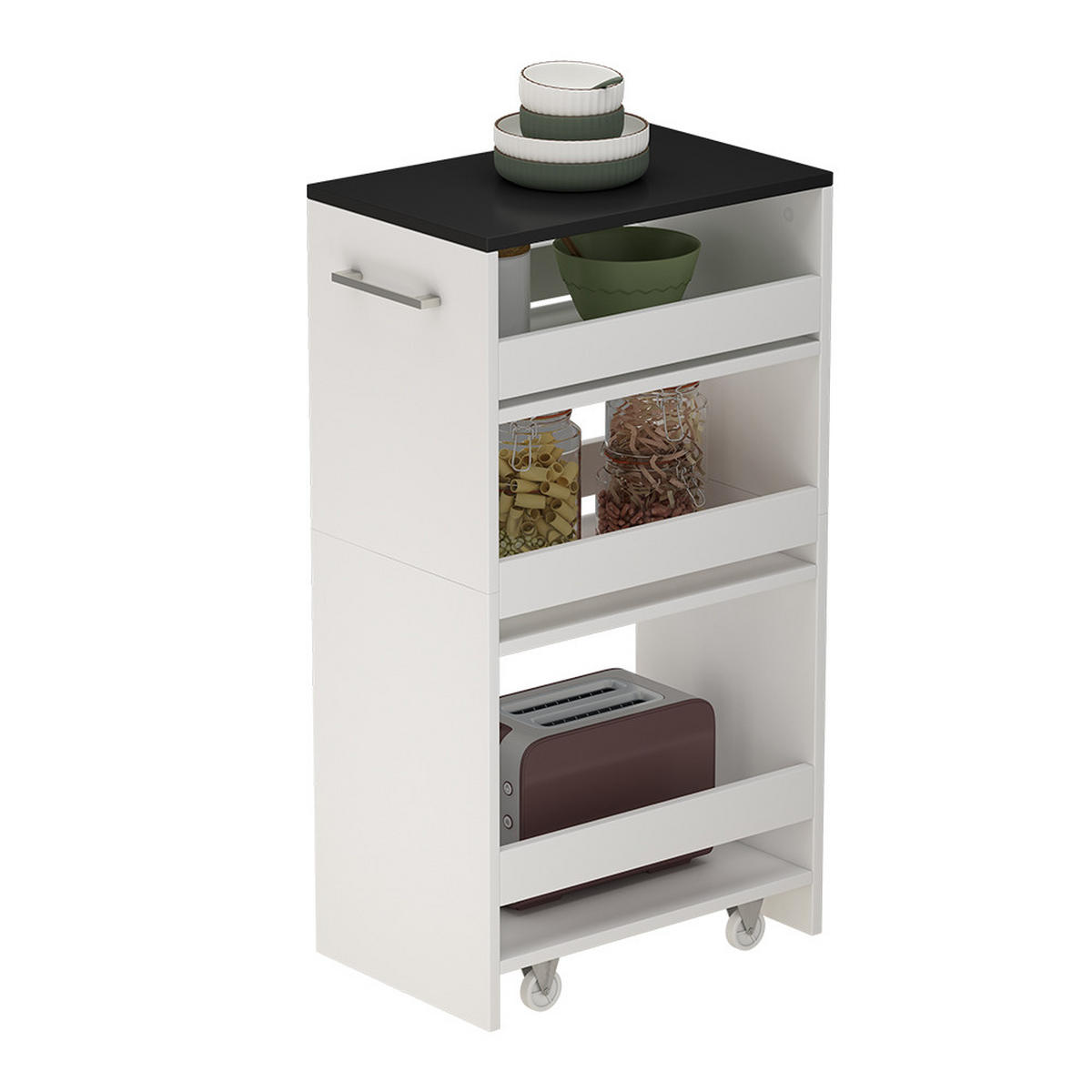 POJÍZDNÁ POLICE Rivo Bílá/antracitová - bílá/antracitová, kompozitní dřevo (30/84.8/46cm) - Vicco