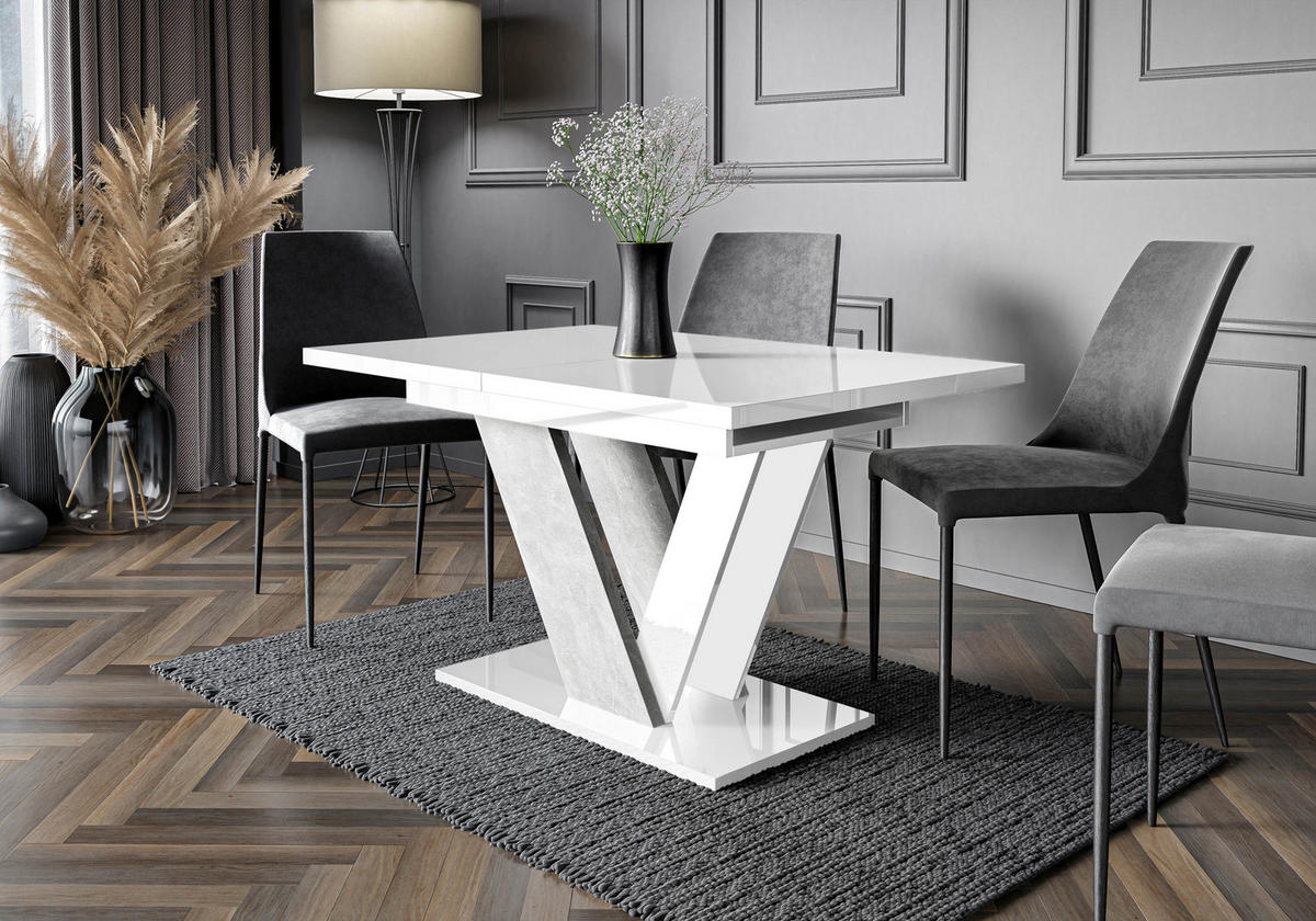 ESSTISCH Weiß Hochglanz Ausziehbar 120 - 160 cm - Weiß Hochglanz/Grau, Holzwerkstoff (120/80/76cm) - PROSPERO