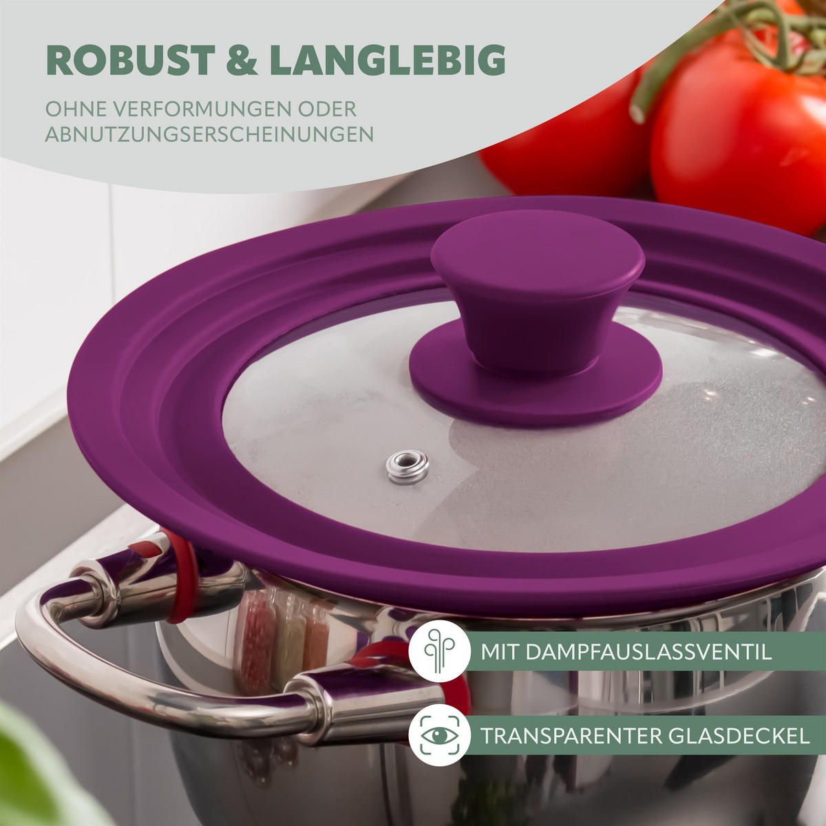 UNIVERSAL-GLASDECKEL, 16/18/20 cm, lila, klein - Lila, Glas (20/20/5cm) - bremermann