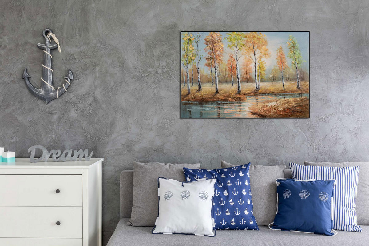 ACRYLBILD HANDGEMALT 90/60 cm - Blau/Orange, Holz/Textil (90/60cm) - KUNSTLOFT