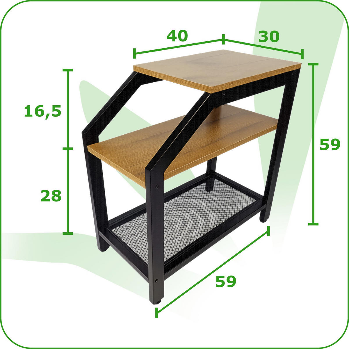 BEISTELLTISCH Metall Holzoptik Erlefarben Schwarz 3 Ablagen 59x30x60 cm - Erlefarben/Schwarz, Holzwerkstoff/Metall (30/59/60cm) - Begryf
