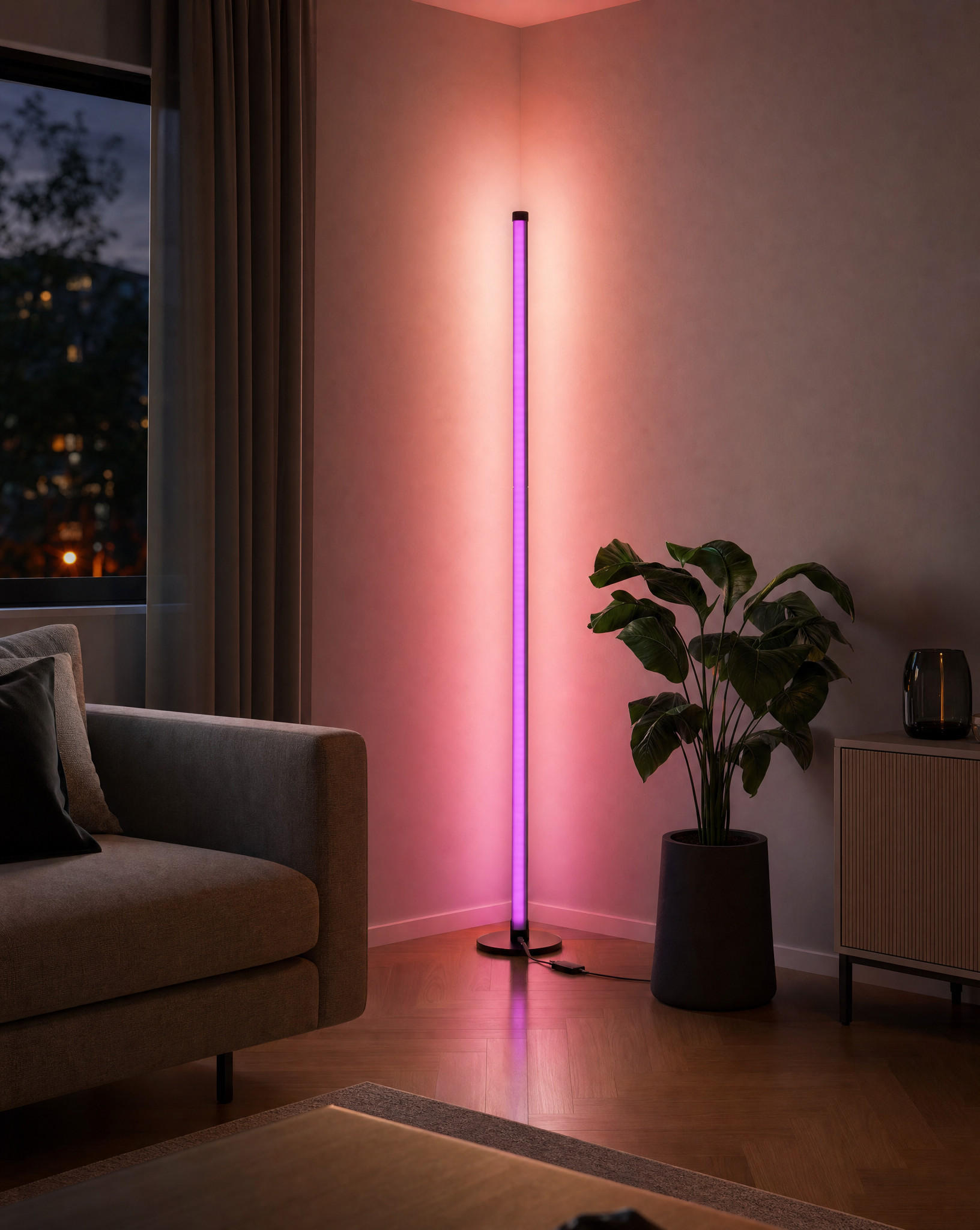 LED-ECKLAMPE - mit Fernbedienung und integriertem Musiksensor für RGB Farbeffekte in Schwarz - Schwarz, Kunststoff (15.5/15.5/147.5cm) - Northpoint