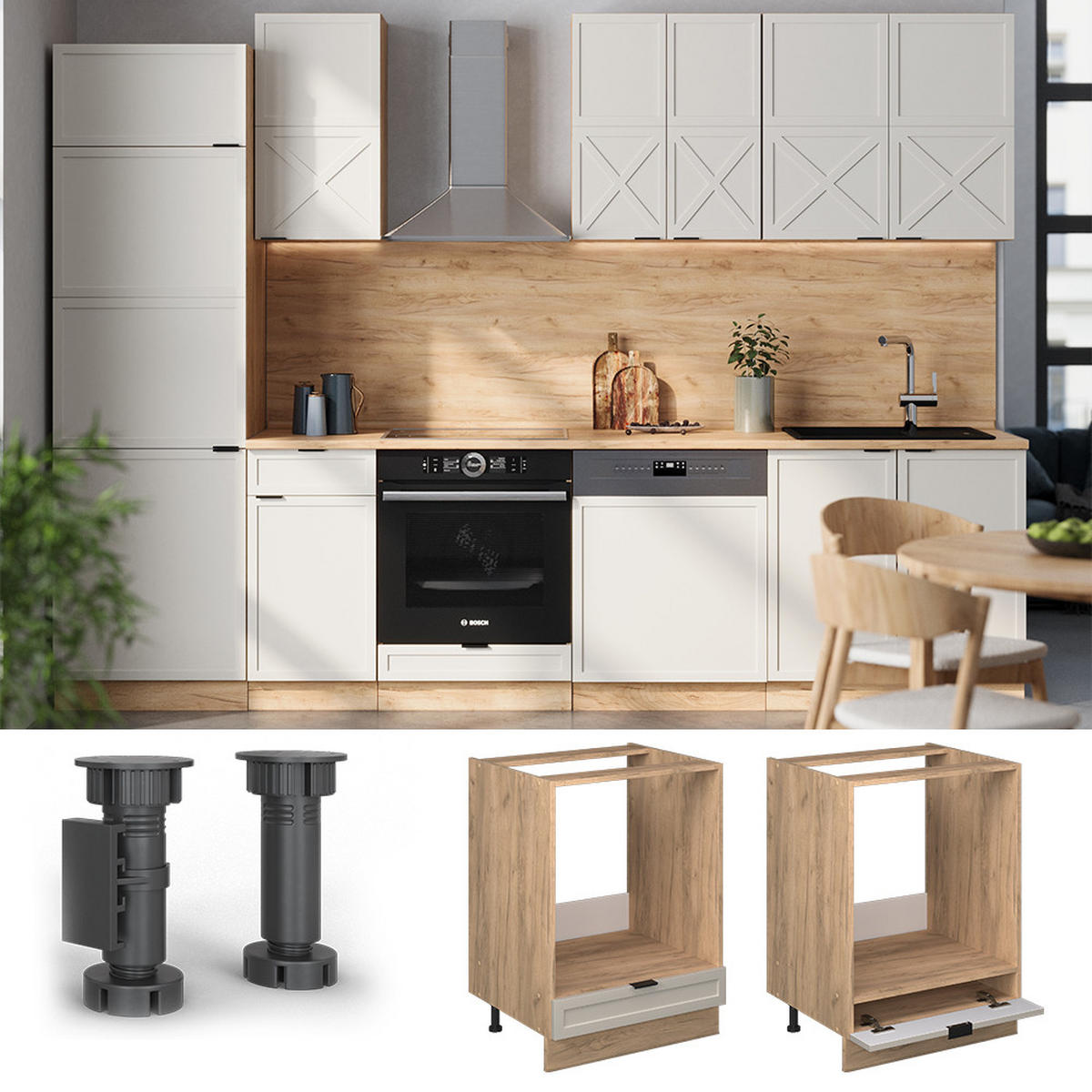 HERDUMBAUSCHRANK Fame-Line GrauBeige 60 cm, AP Anthrazit - Greige/Eiche Wotan, Holzwerkstoff (60/82/60cm) - Vicco