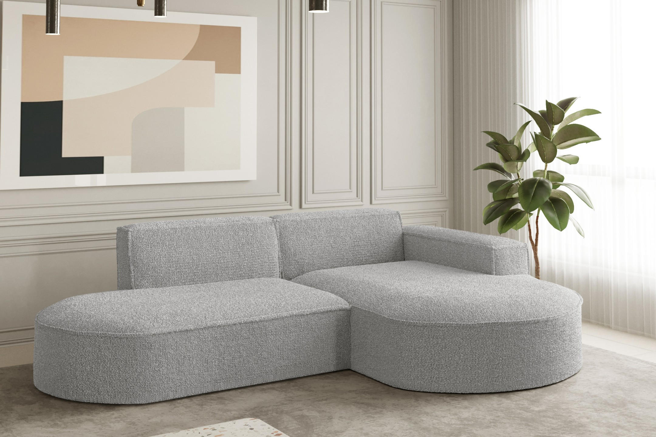 ECKSOFA Designer L-Form MODENA STUDIO Stoff Loop Hellgrau Rechts - Hellgrau, Holz (236/165cm) - Kaiser Möbel