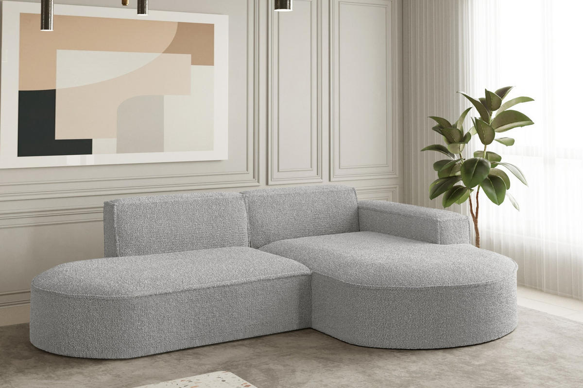 ECKSOFA Designer L-Form MODENA STUDIO Stoff Loop Hellgrau Rechts - Hellgrau, Holz (236/165cm) - Kaiser Möbel