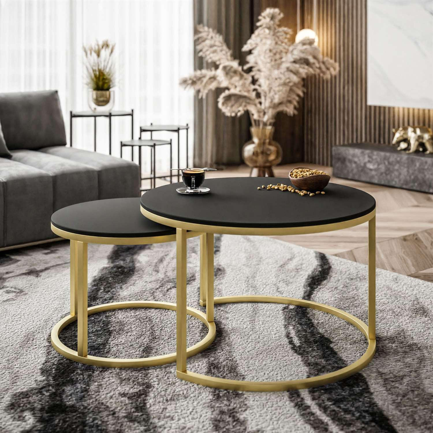 COUCHTISCH CIRI SLIM 2-in-1 goldene Struktur schwarz matt - Goldfarben, Holzwerkstoff (70/70/48cm) - Lookway