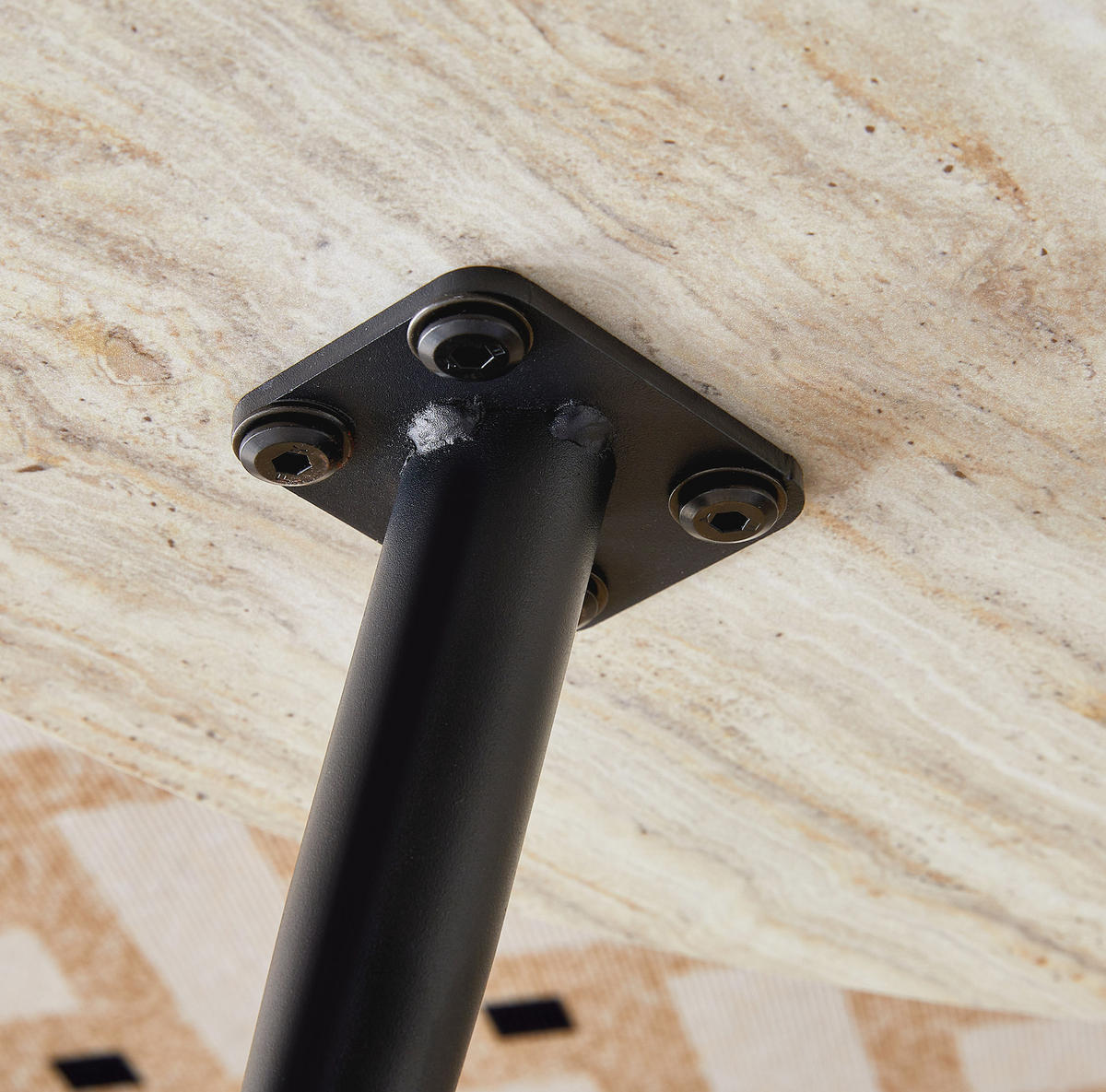 COUCHTISCH 70/70/35,5 cm aus MDF mit Travertin-Optik und Metallgestell, runde Form, Schwarz/Holzfarben - Schwarz, Holzwerkstoff (70/70/35.5cm) - Redom