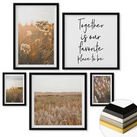 WANDBILDER 5er-Set - 50x50 cm & 20x30 cm & 40x60 cm Schwarzer Rahmen - Landschaftsgrasblumen Wärme - Schwarz, Kunststoff (40/60cm) - ArtPrintCave