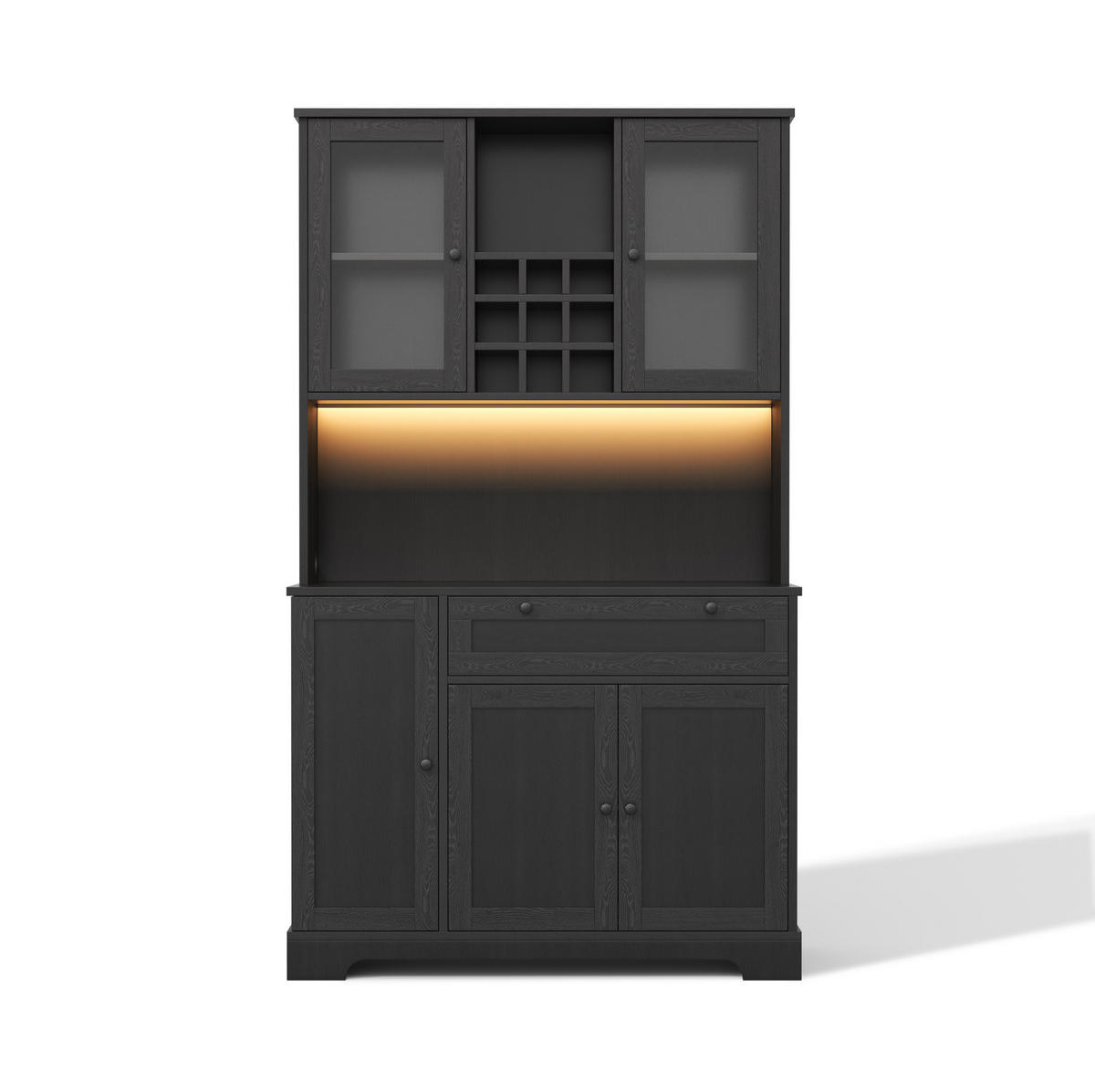 BUFFETSCHRANK 105/40/180 cm schwarz aus MDF mit LED und Steckdose - Schwarz, Holzwerkstoff (105/180/40cm) - OKWISH