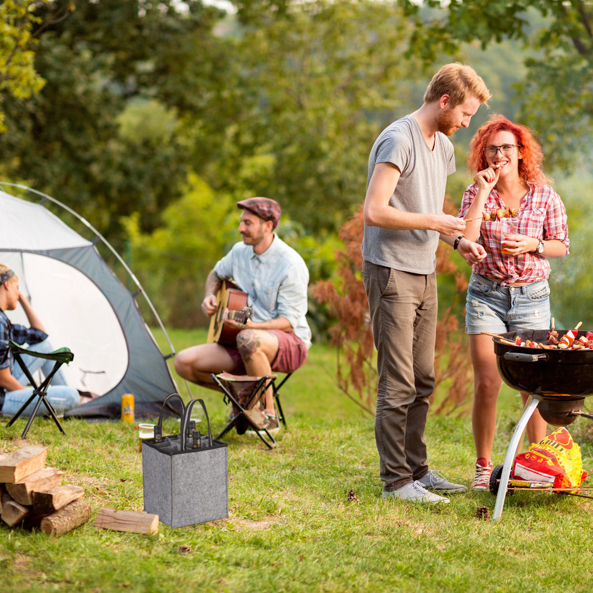 FLASCHENTASCHE - Grau, Textil (24/45/24cm) - Relaxdays