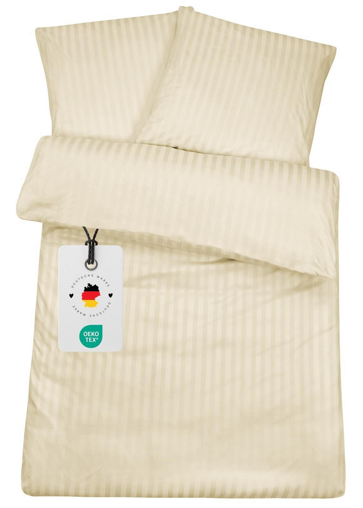 BETTWÄSCHE Damast 135x200 Creme gestreift - Bettbezug aus 100% Baumwolle - Creme, Textil (135/200cm) - Carpe Sonno