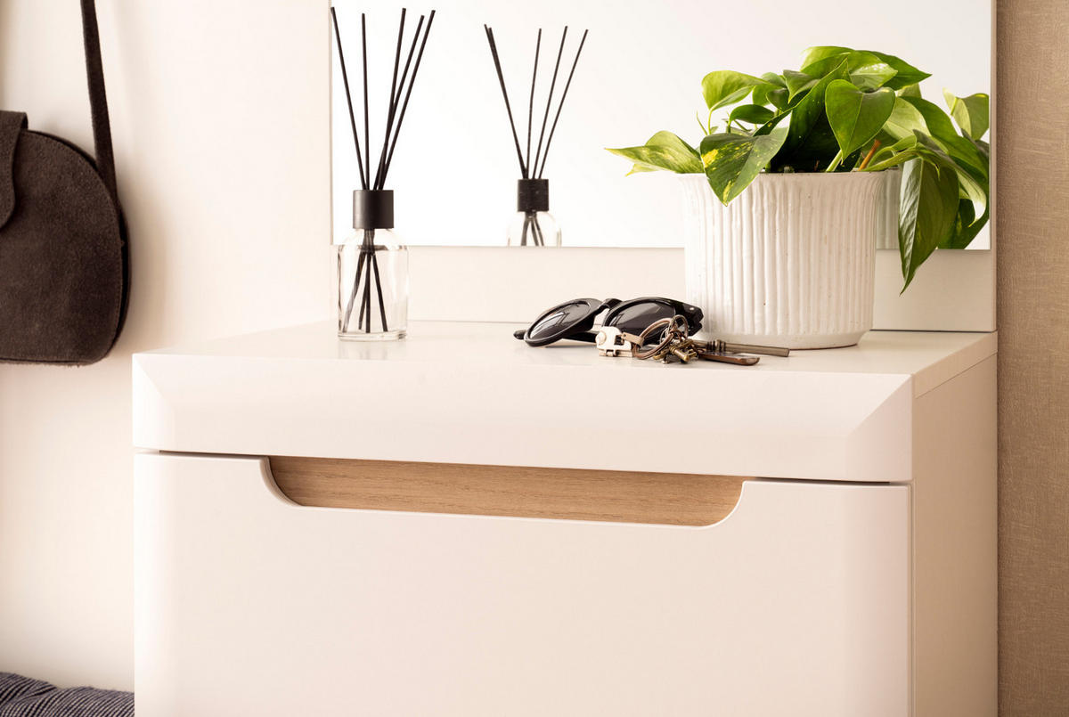 GARDEROBEN-SET weiß matt, Eiche, Kompaktgarderobe skandinavisch 110x197 cm - Eichefarben/Weiß, Glas/Holz (107/197/34cm) - Furn.Design