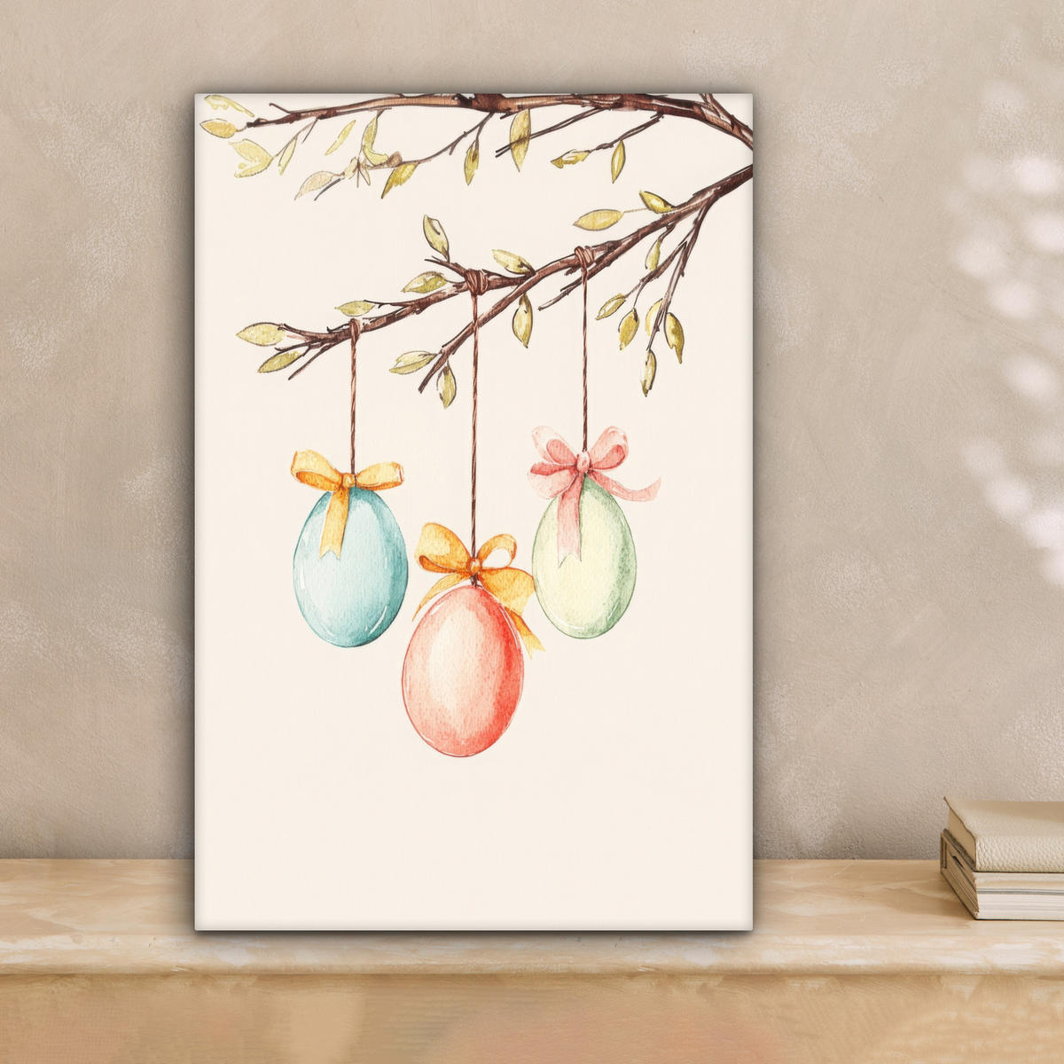 LEINWANDBILD Osterkuchen - Schleife - Eier Deko Wohnzimmer 20x30 cm - Creme, Textil (20/30cm) - MuchoWow