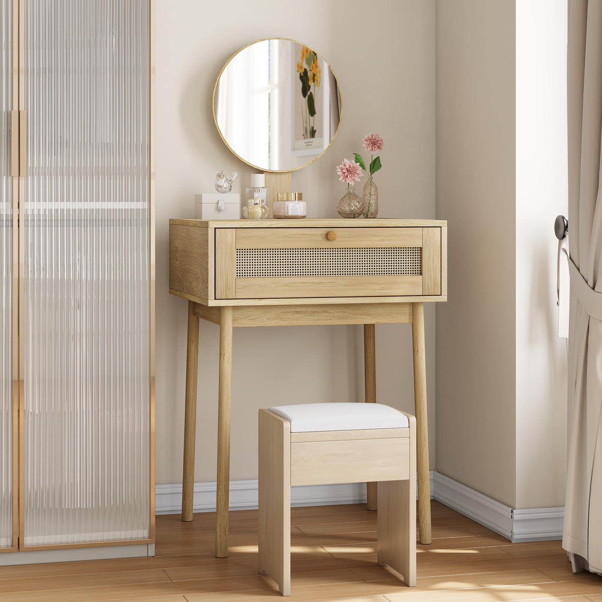 SCHMINKTISCH Böhmisch 60/50/128 cm - Braun, Holzwerkstoff (50/128/60cm) - Urban Meuble