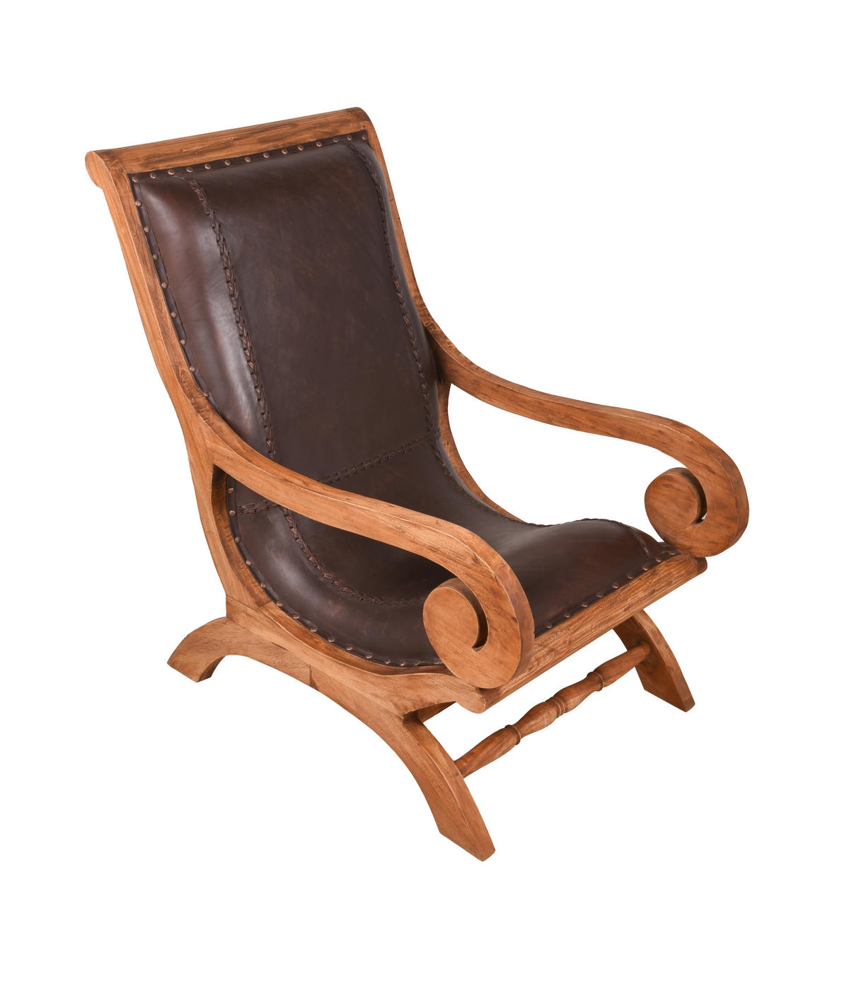 LEDERSESSEL Mara Hocker Mahagoni Braun 93x93x60cm - Braun, Holz (93/93/60cm) - DELUKE