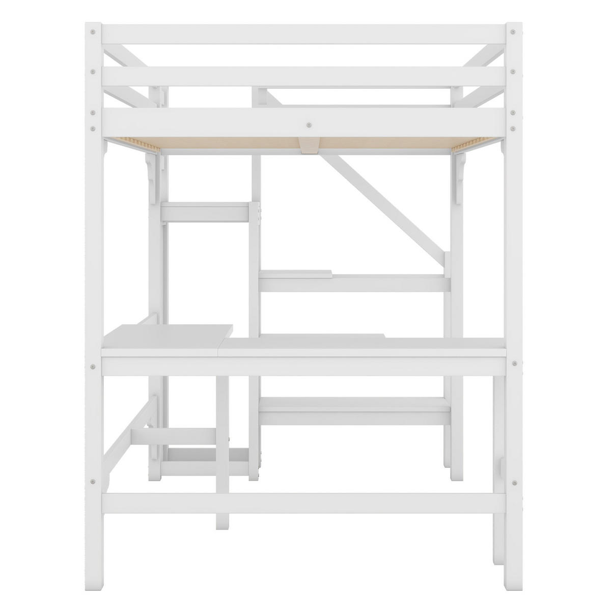 HOCHBETT 140/200 cm mit L-förmigem Schreibtisch aus Kiefernholz in Weiß mit Matratze - Weiß, Holzwerkstoff (140/200cm) - OKWISH