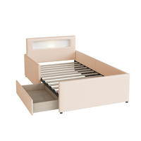 POLSTERBETT 90x200 cm mit Nachtlicht und USB-Ladeanschluss in Beige - Beige, Leder/Holz (90/200cm) - KOMHTOM