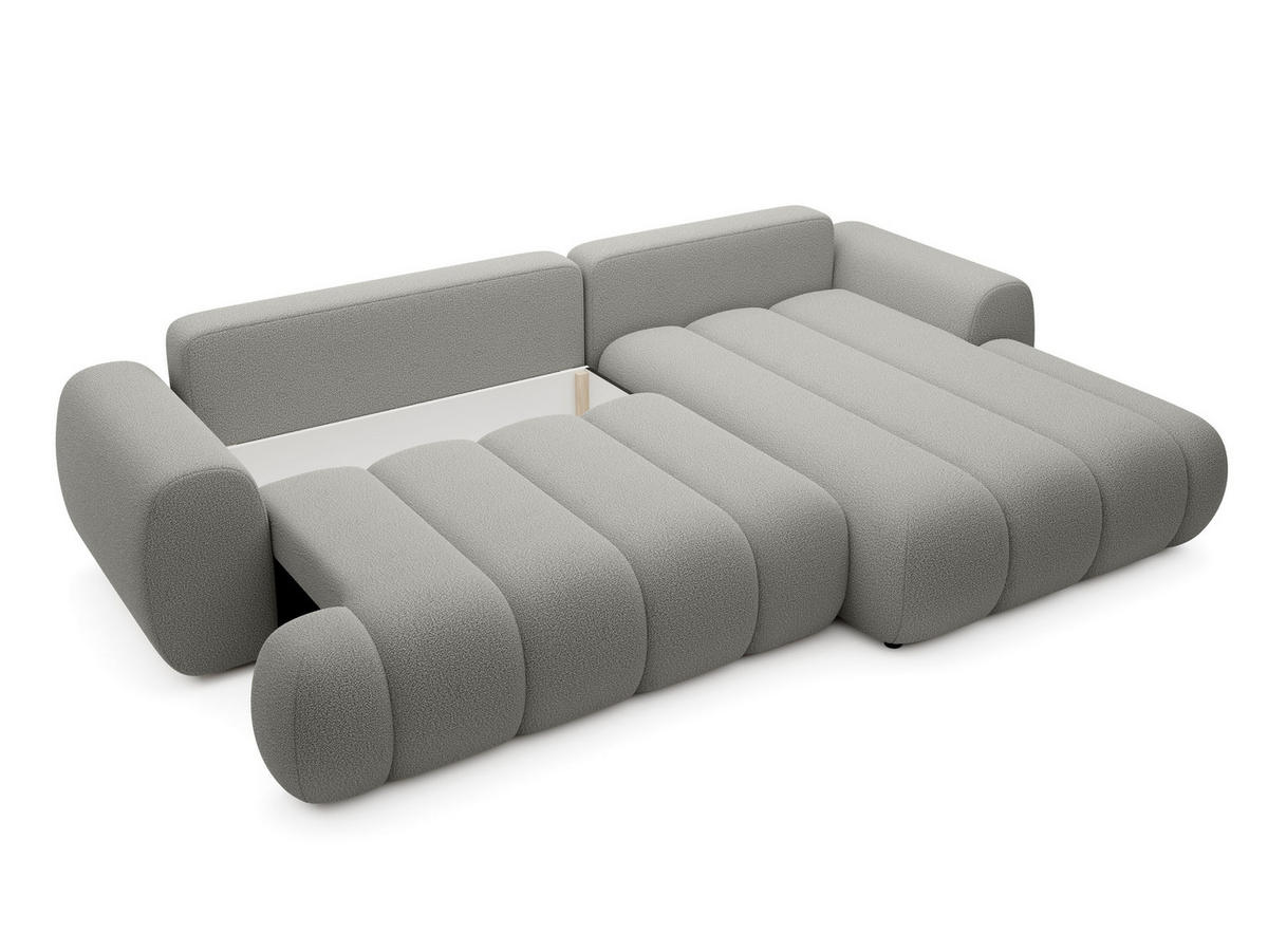 ECKSOFA SITO Grau Geflochtener Stoff mit Schlaffunktion - Grau, Holz (272/168cm) - MASSENO
