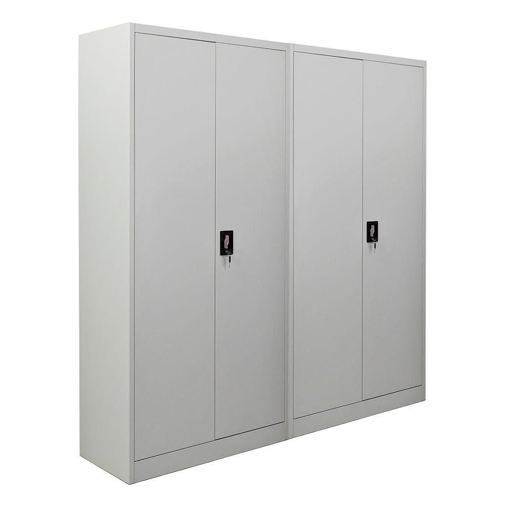 FLÜGELTÜRENSCHRANK Elephant 2er-Set 185x90x40cm 4 Fachböden Fertig aufgebaut Lichtgrau - Hellgrau, Metall (180/185/40cm) - PROREGAL