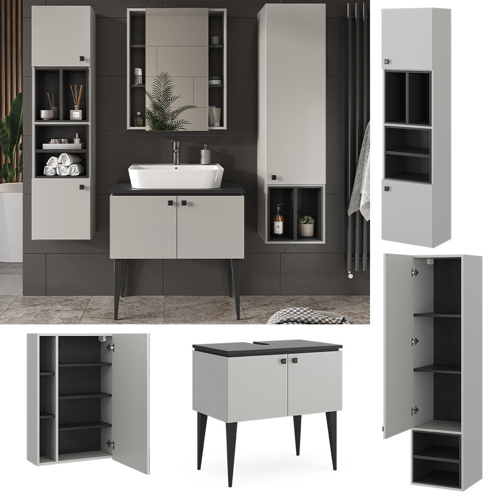 BADMÖBEL-SET Gerta Grau 4 Teile - Schwarz/Grau, Holzwerkstoff (80/79/50cm) - Vicco