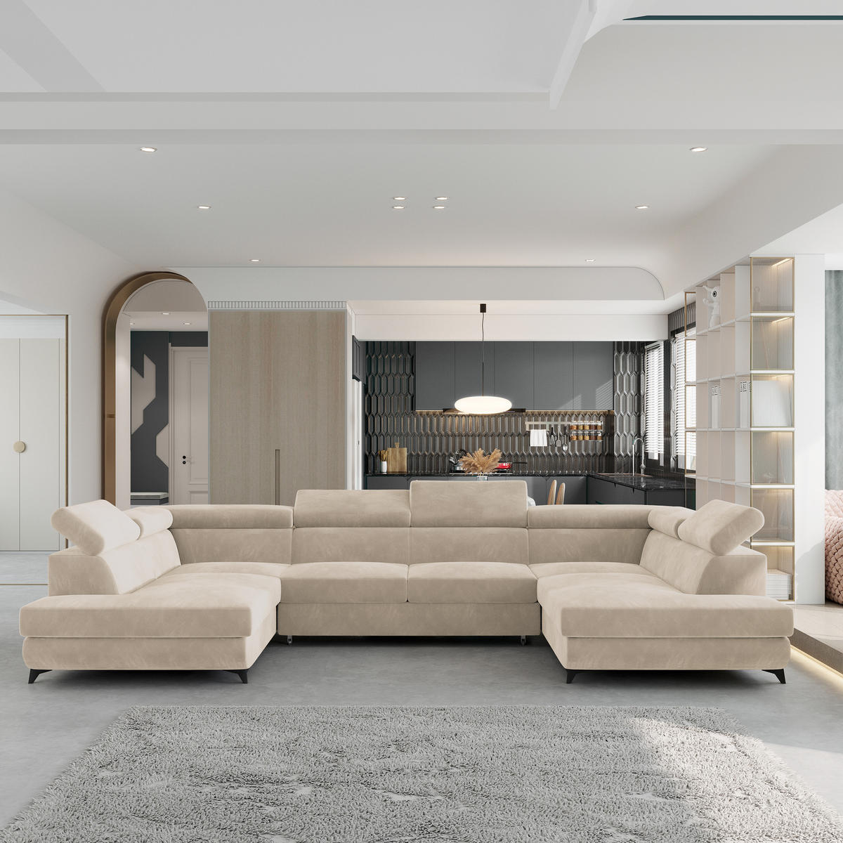 ROHOVÁ SEDAČKA VINTESSA krémová - černá/krémová, kov/dřevo (323/190cm) - MASSENO