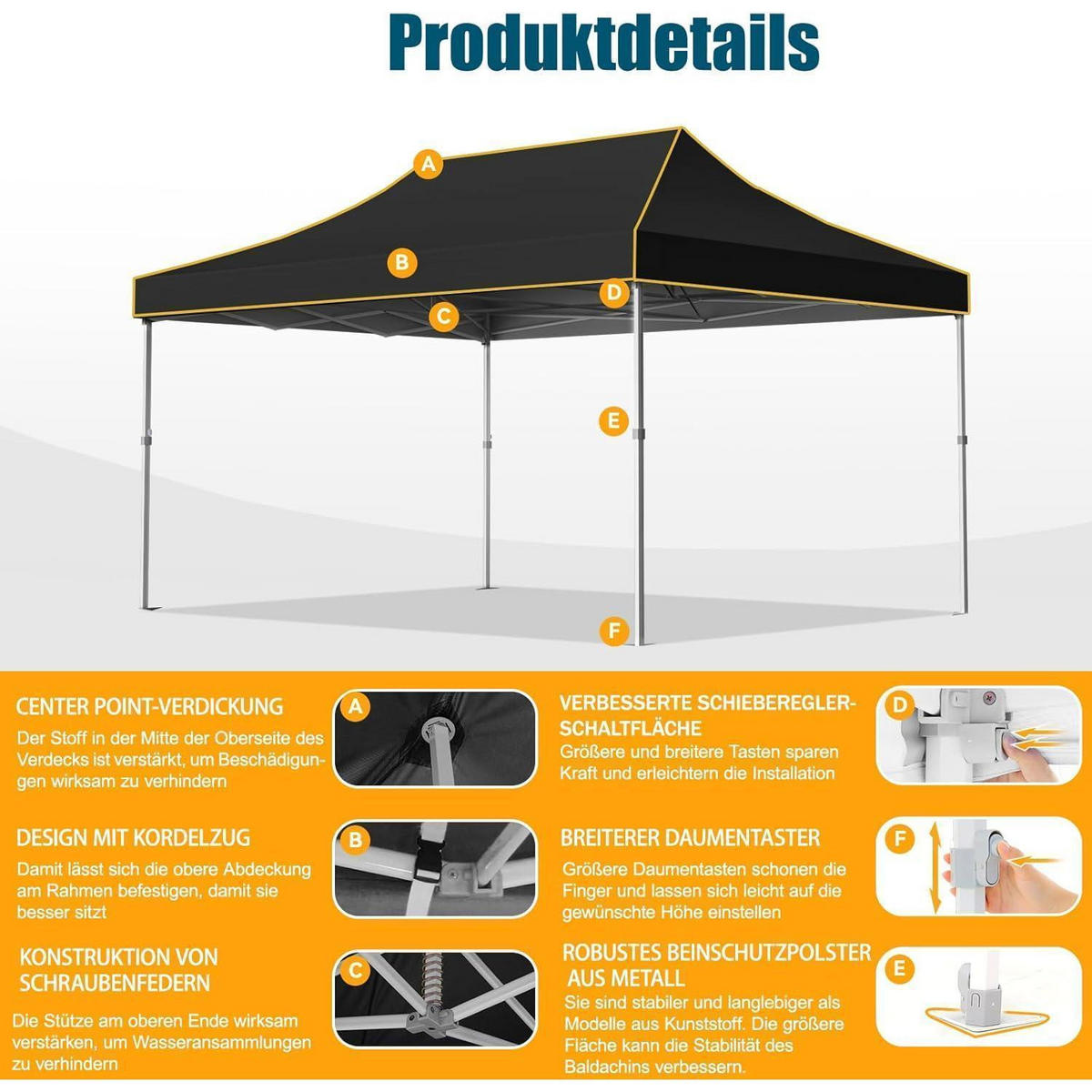 FALTPAVILLON 3x4,5m Schwarz Wasserdicht Stabil Sechskant-Gestell - Schwarz, Textil (300/342/450cm)
