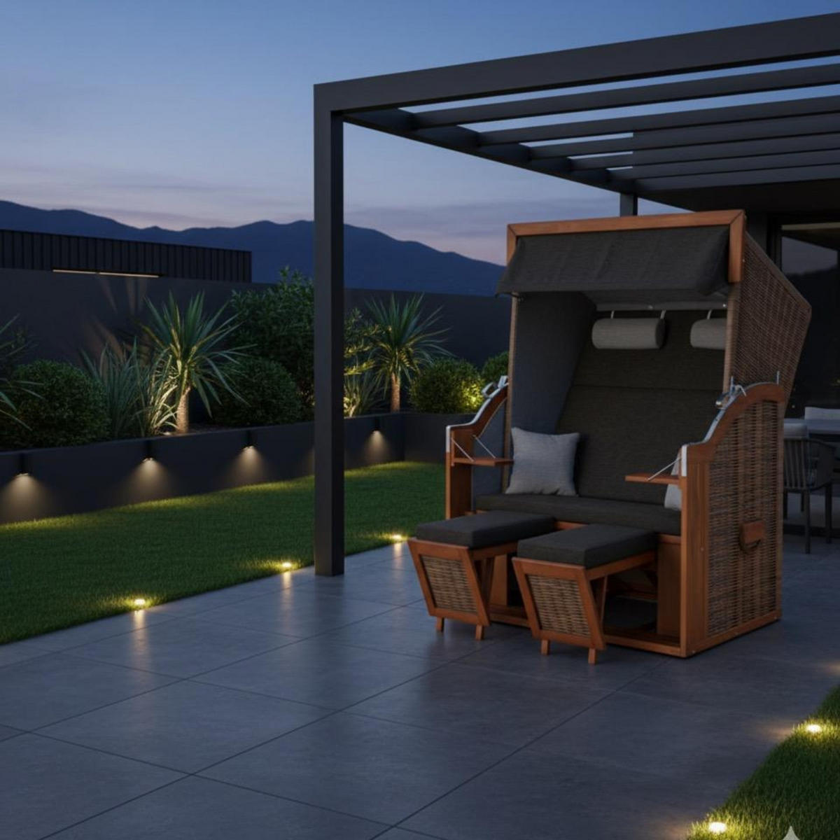 STRANDKORB Tinnum 2 Sitzer Pinie PE griseum - Braun/Grau, Metall (115/38/92cm) - Mr. Deko