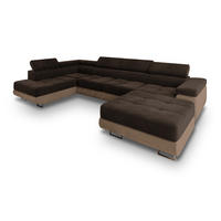 WOHNLANDSCHAFT CASONE L-S Braun Velours-Stoff mit Schlaffunktion - Braun, Holz (345/90/202cm) - MASSENO