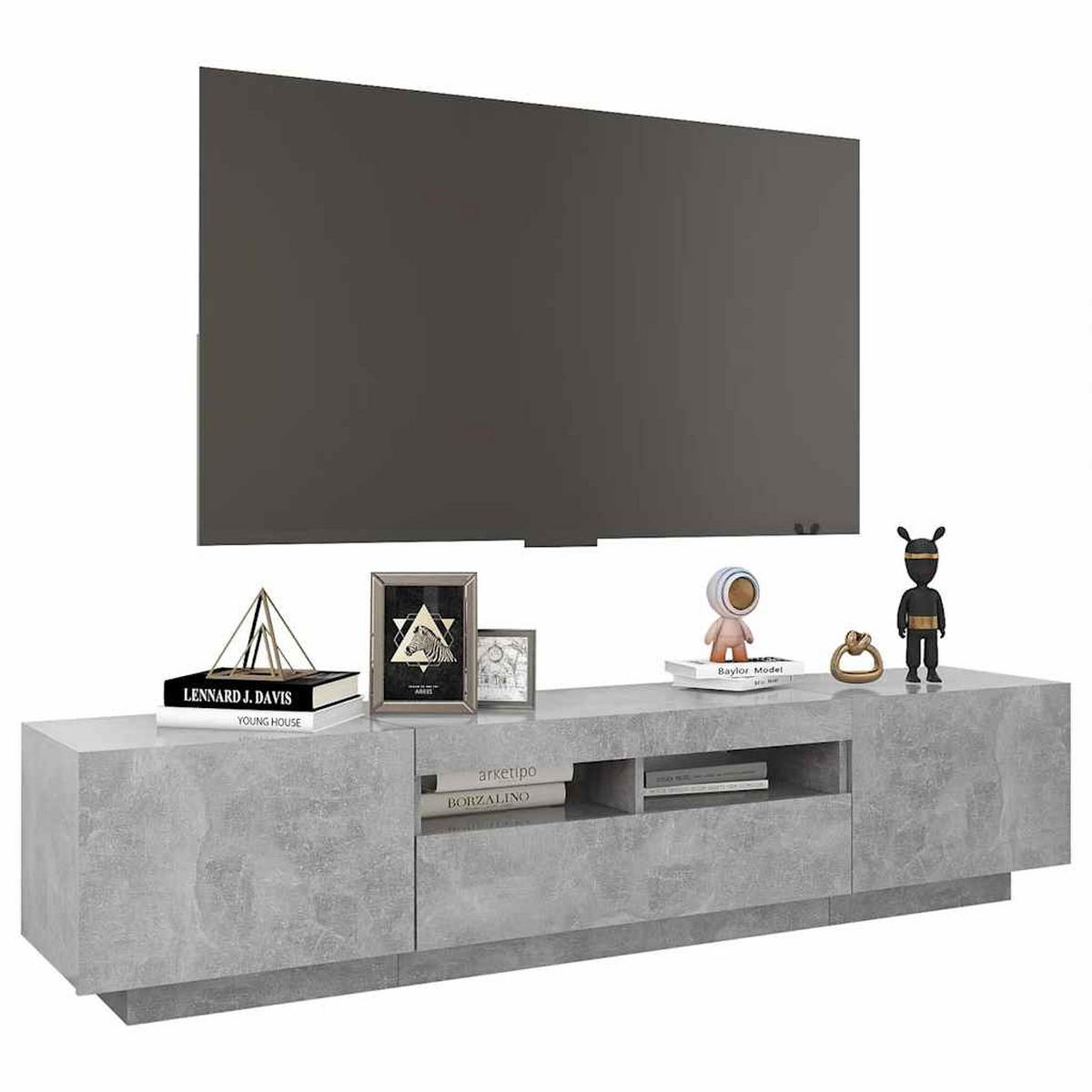 LOWBOARD mit Led-Leuchten 180/35/40 cm aus Holzwerkstoff in Betongrau - Hellgrau, Holz (180/40/35cm) - vidaXL