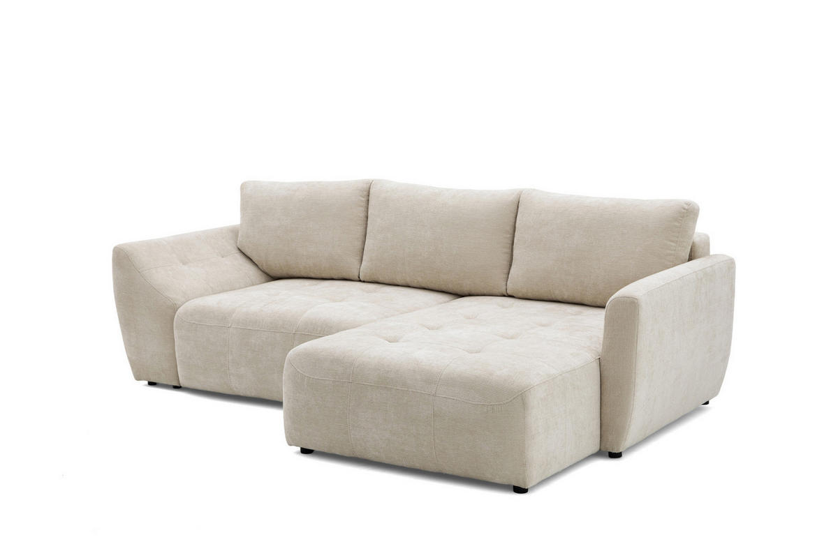 ECKSOFA NICE L Rechts mit Schlaffunktion 137x204 Chenille Beige - Beige/Schwarz, Holz/Textil (165/260cm) - Muffo