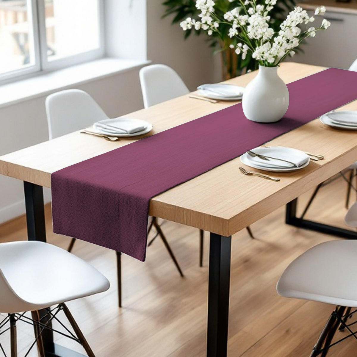 TISCHLÄUFER IN LEINENOPTIK DOVE Blickdicht - Magenta, Textil (150/50/0.5cm) - Tom Tailor