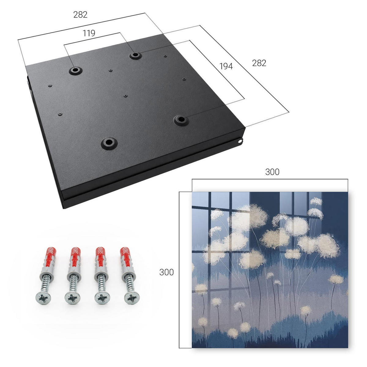 SCHLÜSSELBOX Schwarz 30x30 cm- Türöffnung nach rechts - Löwenzahn - Blau, Metall (30/30/5cm) - TULUP
