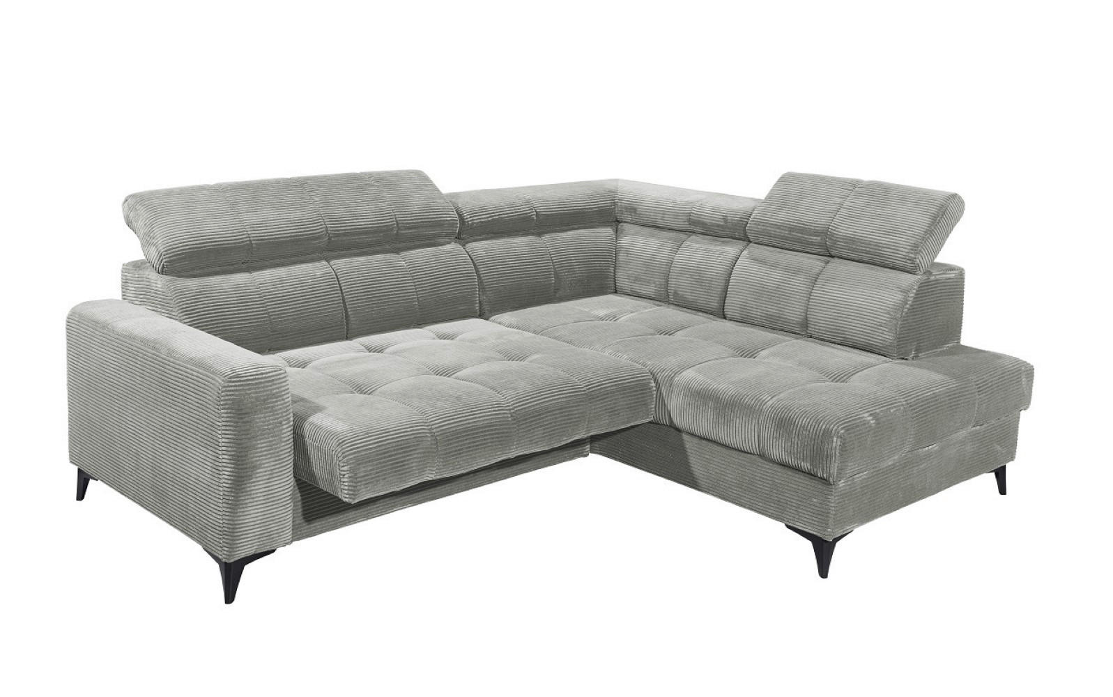 ECKSOFA mit elektronische Sitztiefenverstellung, USB-Anschluss und stilvollem Breitcord-Bezug - Silberfarben, Textil (200/243cm) - ed exciting design