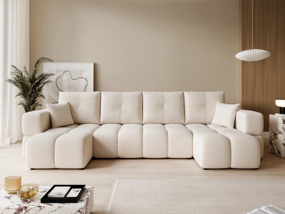 WOHNLANDSCHAFT BUENO mit Schlaffunktion und Bettkasten Creme - Creme, Holzwerkstoff/Kunststoff (318/148cm) - Idohome